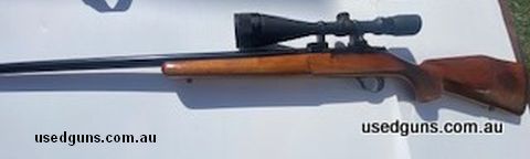 Sako L461 rifle in good condition, has had a replacement barrel at some stage. Holds 7 rounds in the floor plate. Has a two piece scope mount. Includes a gun ba