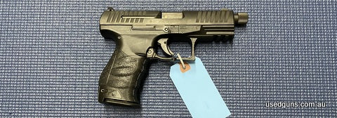 Very good condition Walther PPQ in 9mm. Has a threaded barrel and underside rail mount for accessories. Great compact for training or security use.