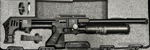 In stock in very limited numbers for immediate delivery. FX Impact MK3 Sniper in 22, 25 and 30 caL. Cased with 700mm sniper barrel. Available in Black or Bronze
