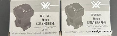 2x tactical 30mm extra high ring. Low 1/3 co witness. Picatinny/Weaver mount