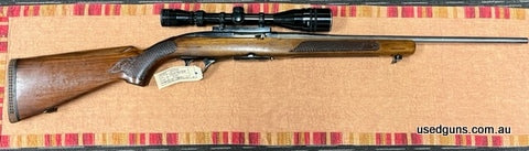 A very good Winchester model 100 semi auto 308 rifle in stainless steel. Fitted with Tasco 4-16x40 scope and four shot fixed mag. Check state requirements for o