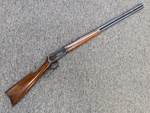 WINCHESTER
MODEL 94
30-30 (30WCF)
8 SHOT
FULL LENGTH FACTORY MAG TUBE
26" ROUND BARREL
EXCELLENT BORE
MARKED CLEARLY
"MODEL 94 WINCHESTER NICKEL STEEL 30WCF"
GENEROUS AMOUNTS OF ORIGINAL BLUEING PRESENT
THINNING ON RECEIVER IN SMALL AREAS
AND ON TOP TANG
LOVELY ORIGINAL TIMBER STOCK
WIT
