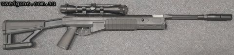 A Crossman TR77NPS tactical air rifle in .177" (4.5mm) in good condition. The rifle comes with a Center Point 4x32 scope and mounts. $65 freight to your dealer 