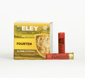 ELEY
EFT4106
FOURTEN
410 GAUGE, 2 INCH, 6 SHOT
AMMUNITION

$30.90 /PER 25
$265 /PER 250