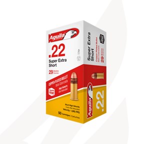 AGUILA
1B220110
SUPER EXTRA SHORT
22 SHORT, 29GR, HIGH VELOCITY 
1095 FPS

$10.40 /PER 50
$93.60 /PER 500
$176.80 /PER 1000
