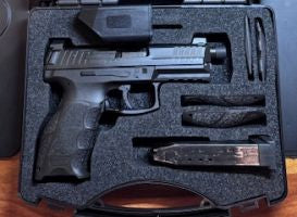 This HK VP9 Tactical OR stands out with its 4.7‚Äö√Ñ√∂‚àö√ë‚àöœÄ hammer-forged barrel with threaded muzzle and suppressor-height sights. Only shot less than 100