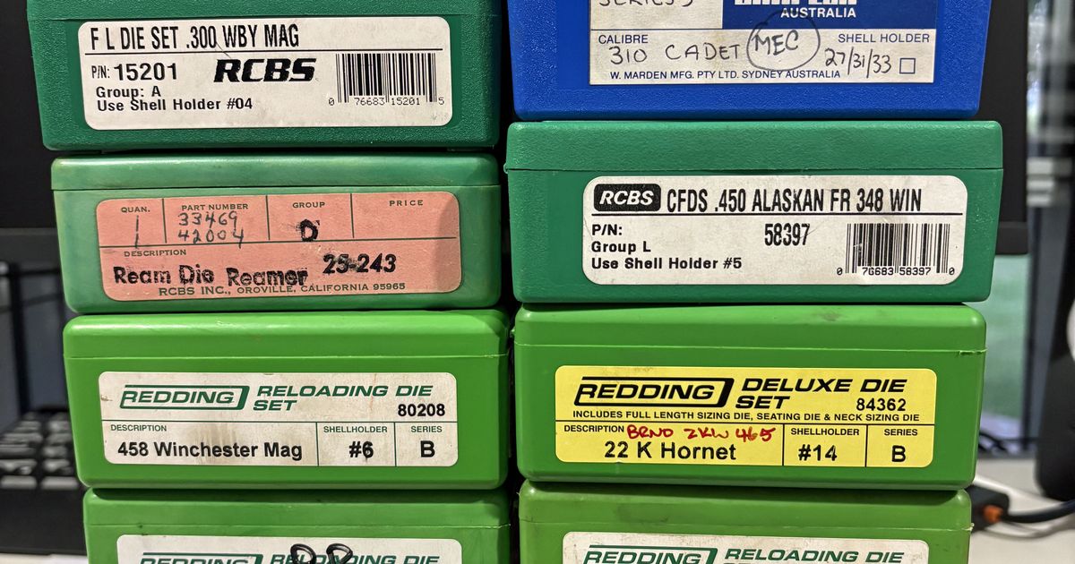 Redding, RCBS, Simplex, Lee, Lyman die sets