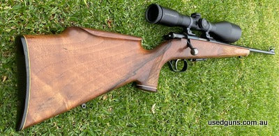Great rifle with nicely figured stock, S&K sculptured rings and bases and Schmidt and Bender 8x56 scope. Also comes with RCBS dies and 100 once-fired Norma bras