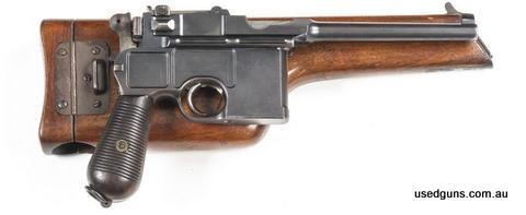 Mauser C.96 ‚Äö√Ñ√≤Cone hammer‚Äö√Ñ√¥ S.A. Pistol: 7.63‚àö√≥25m/m cal; 10 rnd. integral mag.; 5 1/2" (140m/m) barrel. Waffenfabrik Mauser Orbendorf A/N to top o