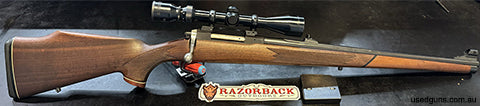 Very rare tikka M55 Fullwood in .222Rem. Factory front and rear sights intact, factory 4 and 6 round magazine included. Gun would be excellent condition aside f