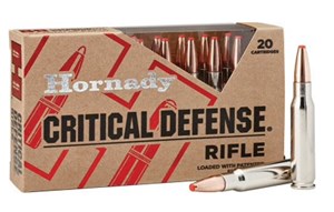 HORNADY
H80260
CRITICAL DEFENSE
223REM 73GR FTX
POLYMER TIP 
AMMUNITION

$59.90 /PER 20
$269.55 /PER 100
$490 /PER 200
