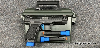 Excellent condition Walther QS Match SF in 9mm. Comes in an ammo box with a soft cover case. 3 magazines with weighted baseplates. Comp trigger. Inquire within.