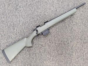 HOWA
MINI ACTION CARBINE
223REM
10 SHOT
DETACHABLE MAGAZINE
16 INCH BARREL
BLUED FINISH
ALLOY PILLAR BEDDED 
OD GREEN SYNTHETIC STOCK
WEAVER BASES
#B691716

EXC+ $449