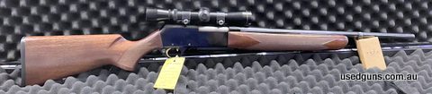 Browning BPR 30-06 in good condition, tapped for open sights. Stock is in good condition, with minor ding marks. Detachable magazine. Barrel band for sling