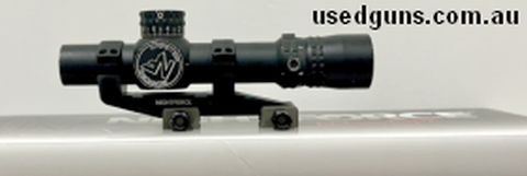 Great 1-8 power scope with first focal plane scope and integrated bright red dot for close range. Used but in great condition, well looked after and glass in pe