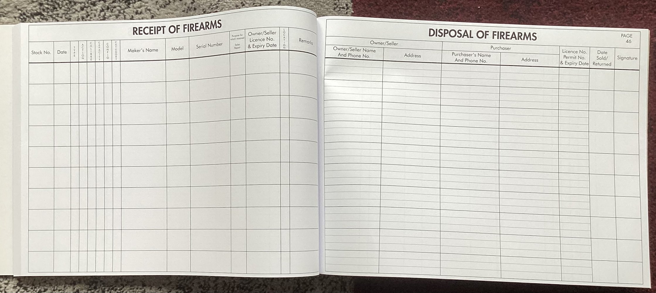 Gun Registers with 500 entries - Back in Stock