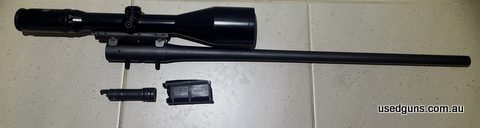 Blaser .223 barrel (standard) in good used condition. Comes with the correct LH mini bolt and and older Schmidt and Bender scope on a QD rail.