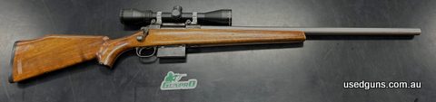 Tikka LSA-55 Chambered in 223. Features a Madco heavy stainless barrel, factory 5 shot magazine Hilver bases. Nikko Stirling Gameking 3-9x40. The walnut stock h