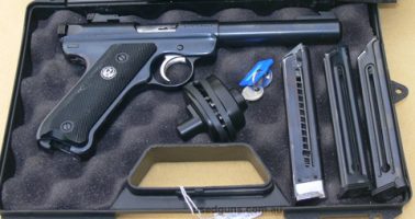 Ruger MK II .22 semi auto pistol, 5 1/2" barrel, in very good condition. Comes with 3 x magazines, plastic case, gun bag, trigger lock and holster. Additional i