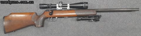 A Krico 340 in 22LR in good condition. Would be very good apart from the wear/markings on the external surface of the barrel The rifle comes with a Tasco 6-24x4
