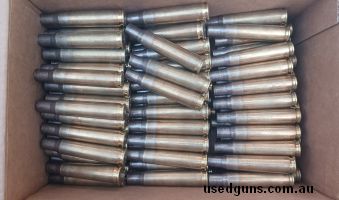 50 BMG once fired cases.  Will require resize and de prime before a media tumble to clean for reload. These have been stored in a box within a dry shed for 5 ye