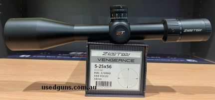 Zero Tech Vengeance, 5-25x56, RMG FFP reticle, 34mm tube, zero stop, brand new in box with everything from factory, only opened to take photos. Price Includes p