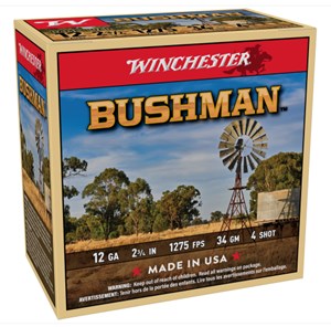 WINCHESTER
BM344
BUSHMAN
12 GAUGE, #4, 34 GRAM
AMMUNITION
1275 FPS

SPECIAL
$26.90 /PER 25
$220 /PER 250
