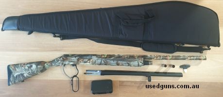 Adler A110 lever 12 gauge. Comes with two barrels. The 28 inch in camo came with the gun and has fired 2 boxes of #7 1/2. The 20 inch blued barrel has fired les