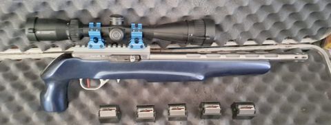 1 of 1. Custom Volquartsen, stainless action, competition bolt assembly, 15" I flutted barrel with compensator. Kidd 2 stage 8oz trigger. Custom stock. 5x ruger
