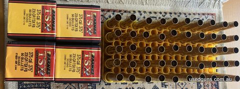.375 cal. projectiles, four boxes 235 gr. TSX. 50 in each all unopened along with 50 new .375 H&H Norma cases. No longer own the calibre. Buyer to pay post Cont