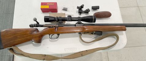 Includes all factory correct parts, as issued. Correct markings & proof marks on action. Including back-up rear sight PH5E, back-up front sight Redfield Front M