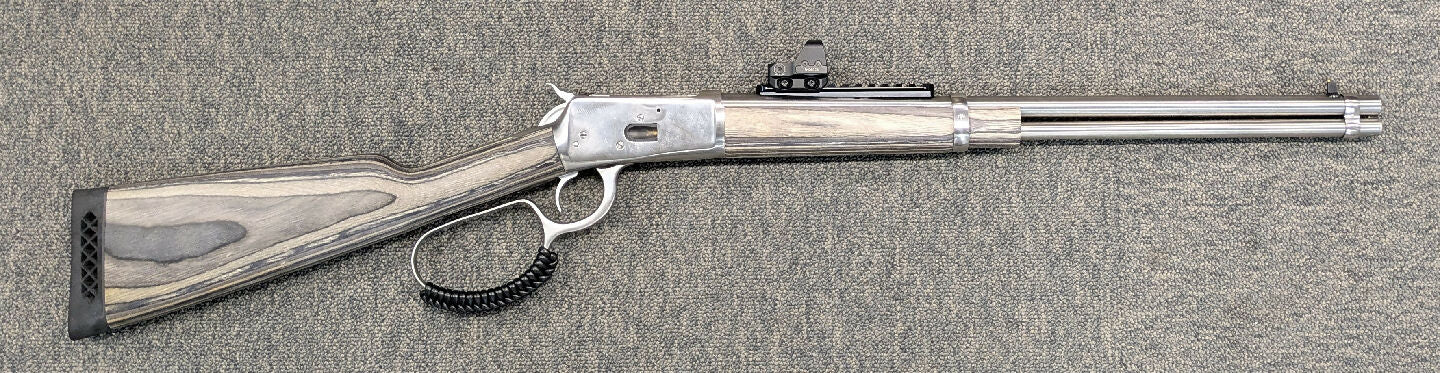 A&nbsp; Rossi Puma stainless lever action rifle in .38/.357Mag in very good condition. Would be classed as excellent apart from two scratches on right side of s