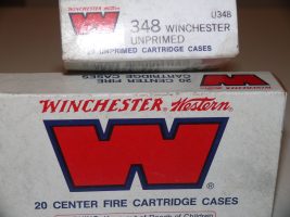 3 packets ( 60 rounds ) of New Winchester 348 Unprimed Brass Plus Post . Sorry no delivery to W.A