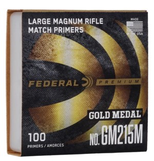 FEDERAL
FGM215M
GOLD MEDAL 
LARGE RIFLE MAGNUM MATCH
PRIMERS

SPECIAL
$29.90 /PER 100
$275 PER 1000
$1375 /PER 5000