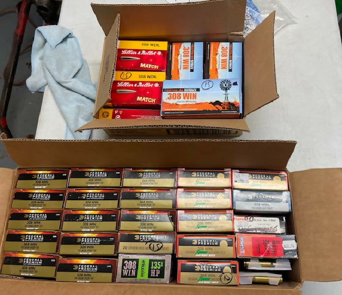 Bulk lot of Win .308 Factory Match and Hunting Ammo. 735 Rounds. Will not split. Pick up from Sydney North, Chatswood area. Must sight appropriate licence.