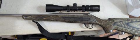 Tikka T3, stainless barrel, laminate stock. Excellent, as new condition. Has had approximately 40 rounds through it in its life. Bought for deer hunting, howeve