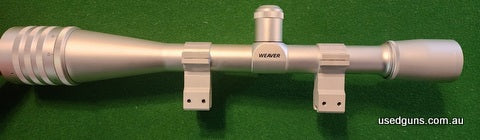 Silver Weaver T36 36x40. 25mm main tube, comes with high rings to suit Davidson rail. Postage and insurance at additional cost if required