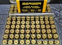 New 22 Creedmoor consumables inc reamer. 100x Berger 22 Cal 85.5gr Long Range Hybrid projectiles. 100x Peterson 22 CM brass cases LRP, no more necking down! 1x 