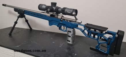 Left hand IBI 26in 6mm 1:8in twist barrel. 243AI by Jeff Borg. MDT brake, ACC GenI, all internal weights, +4x external, bag rider. OBi adjustable grip.. Trigger