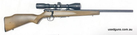 Savage 93, 17 HMR. Fitted with a Ranger 4-12x40 scope, this Savage is in excellent condition and has seen limited use. Heavy barrel, timber stock, AccuTrigger, 