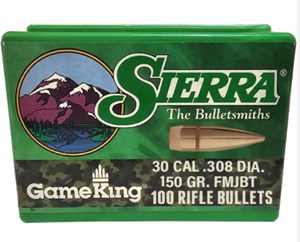 SIERRA
S2115
GAMEKING
30CAL, 150GR, FMJ
PROJECTILES

SPECIAL
$55 /PER 100
$275 /PER 500