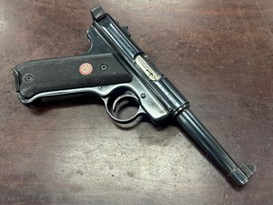 RUGER
MARK III CLASSIC
22LR
10 SHOT
ORIGINAL 122MM TAPERED BARREL
ORIGINAL CHECKERED BLACK GRIPS
CLASSIC BLUED FINISH
#274-83106

VGC+ $390
