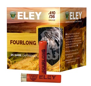 ELEY
EFL4104
FOURLONG 
410 GAUGE, 2.5 INCH, 4 SHOT
AMMUNITION

SPECIAL
$24.90 /PER 25
$209 /PER 250
