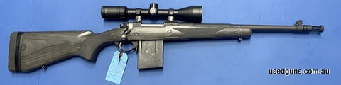Excellent condition Ruger Gunsite Scout in 223. Has a Zeiss Terra 3x 4-12x50 scope mounted, on an 18 inch barrel with a birdcage flash hider. Comes with a 10 ro