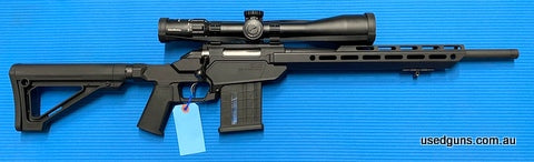 Very good condition Ruger American in 308W. Was $1495 now $1395. Sitting in a Sharps Bros Heatseeker chassis with a MDT 10 round magazine, Magpul MOE grip and M