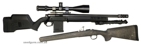 Well set up with very little use. 16.5" Factory Tactical 1 in 10" heavy barrel. Magpul Hunter stock. CAA Tactical bipod. Big muzzle break. Optisan Viper 6-24x56