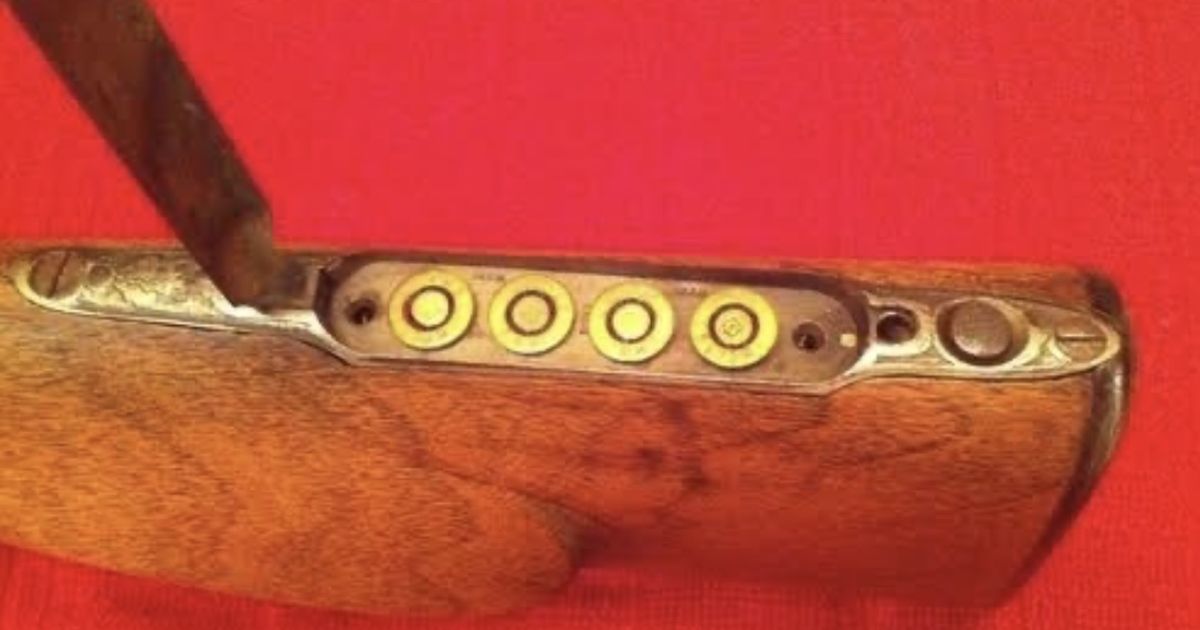 Stock trapdoor cartridge holder, leather sling, rifle scope