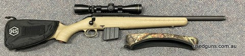 Very good condition Ruger American in 350 Legend. Mounted is a Leupold VX-1 2-7x33. Has a buttstock pouch / shell holder. The 19 inch barrel is in very good con