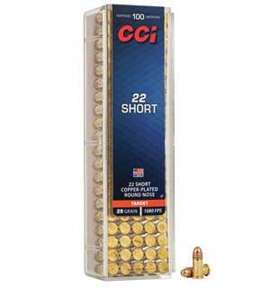 CCI
C27
22, SHORT, 29GR, RN
AMMUNITION
1080 FPS

$26.90 /PER 100
$121.05 /PER 500
