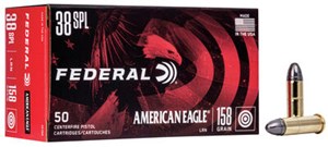 FEDERAL
FAE38B
AMERICAN EAGLE
38 SPECIAL, 158GR
LEAD ROUND NOSE
AMMUNITION

SPECIAL
$69.90 /PER 50
$665 /PER 500